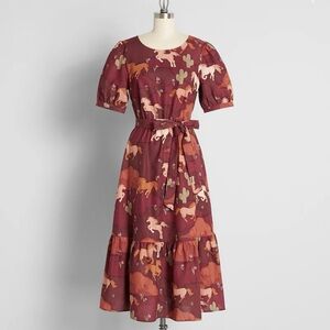 ModCloth Princess Highway Country Roam Take Me Home Midi Dress Size 14 Horse
